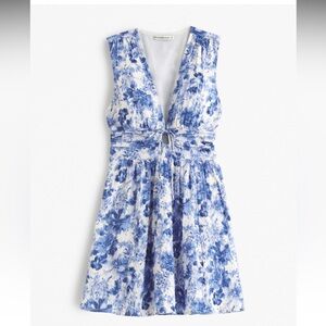 Abercrombie & Fitch Tie-Front Textured Mini Dress Blue Floral XS